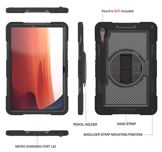 [Built-in Stand] Samsung Galaxy Tab S10 FE Plus (2025) 13.1" - 360 Degree Rotating Shockproof Protection Case With Hand & Shoulder Strap