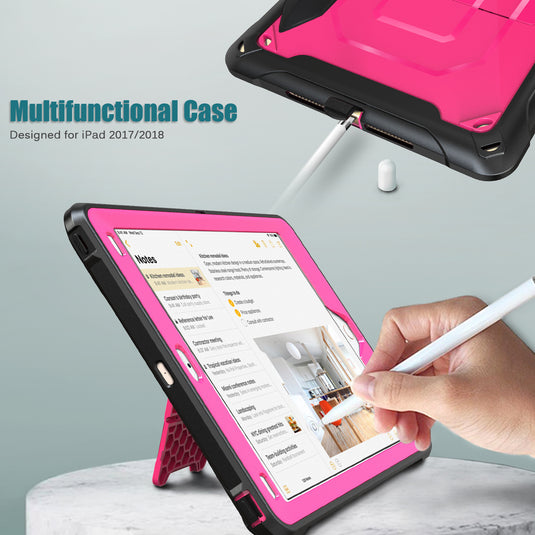 [Built-in Stand][With Pen Slot] Apple iPad 5/6 9.7'' 5/6th Gen (2017/2018) EVA Kid Friendly Heavy Duty Ring Holder Stand Case