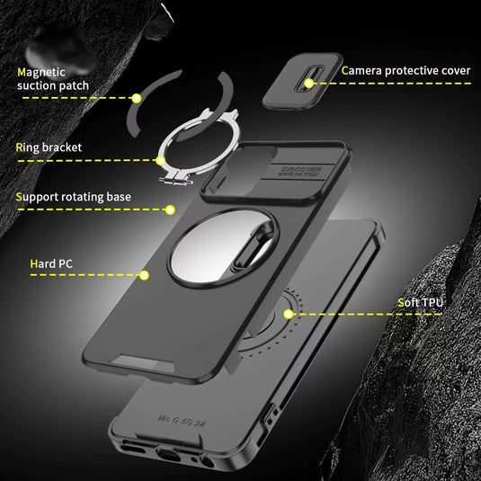 [Built-in Ring Bracket][With Slide Lens Cover] Motorola Moto G Stylus 5G (2024) Military Defense Drop Proof Heavy Duty Series Case