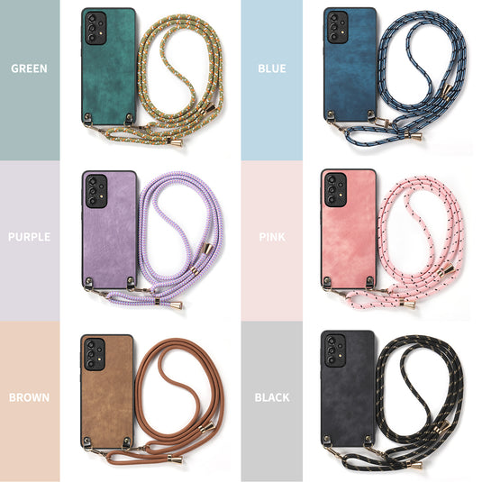 [With Long Lanyard] Samsung Galaxy A56 - Vegan Leather Shockproof Phone Case