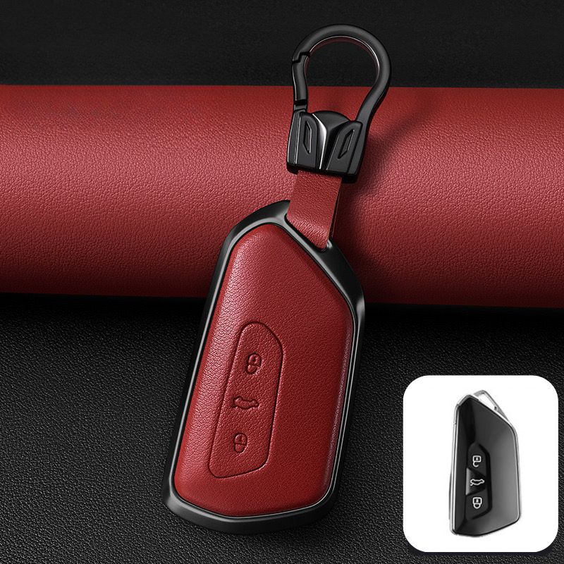Load image into Gallery viewer, Volkswagen Zinc Alloy + PU Leather Car Key Fob Case Cover For Golf 7, Golf 8, Tiguan, Jetta, Passat, Lamando L, ID.3, ID.4,  ID.5, ID.6

