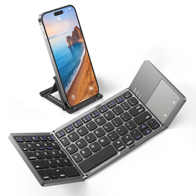 Load image into Gallery viewer, Foldable Bluetooth Keyboard with Touchpad Portable Wireless Keyboard , Rechargeable Full Size Ultra Slim Pocket Folding Keyboard for Android Windows iOS Tablet And Mobile Phone
