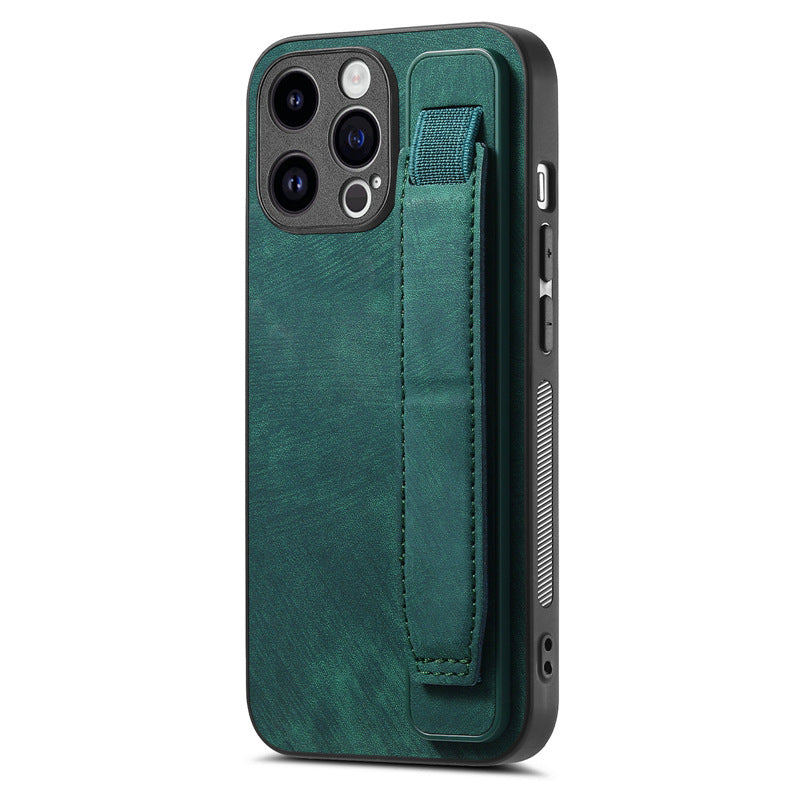 Load image into Gallery viewer, [With Wrist Strap] Apple iPhone 14/Pro/Pro Max/Plus Leather TPU Frame Full-Protection Shockproof Essentials Series Case
