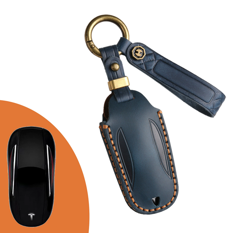 Load image into Gallery viewer, Tesla Handcrafted Genuine Leather Car Key Fob Protective Cover Case For Model 3, Y, S, X
