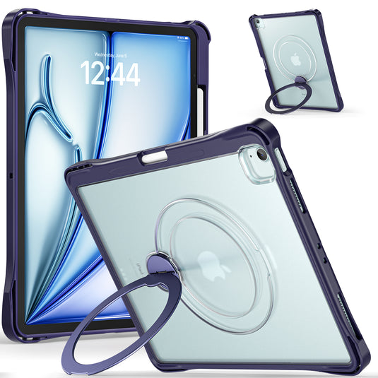 [With Pen Slot] Apple iPad Air 13-inch M2/M3/M4 (2024/2025/2026) 360° Rotating Stand Frosted Hard Acrylic Shockproof Cover Case