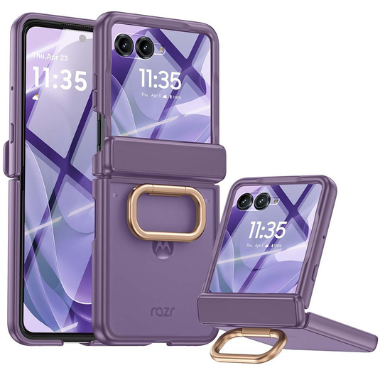 [Built-in Ring Stand] Motorola Moto Razr 60 / 60 Ultra All-in-One Magnetic Hinge Case with Screen Protector
