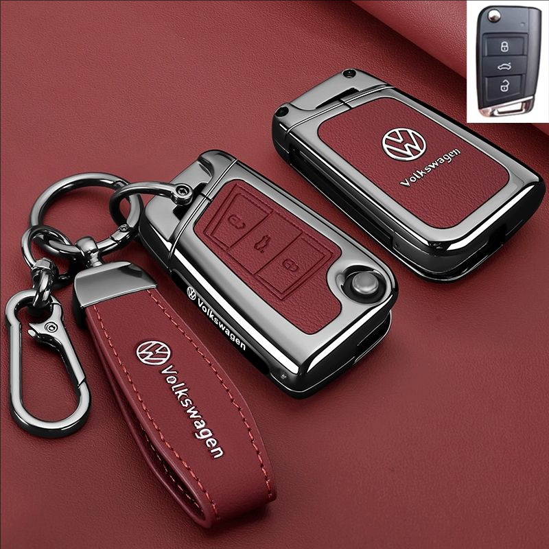 Load image into Gallery viewer, Volkswagen Premium Leather Protection Car Key Fob Case Cover For Lavida, Polo, Lamando L, Passat, ID.3, T-Cross, ID.4 X, Tiguan X

