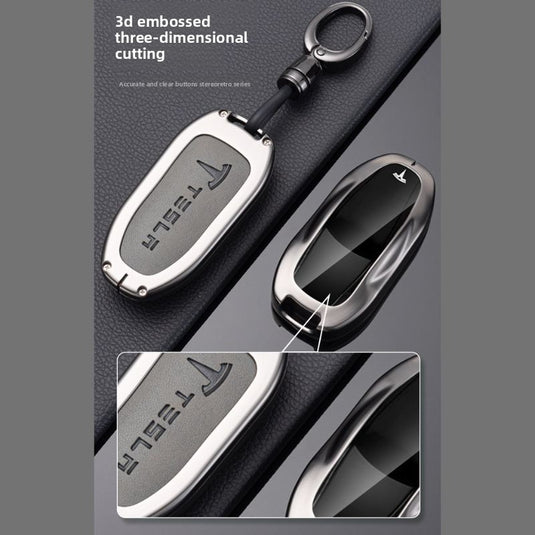 Tesla Full Aluminum Alloy + TPU Film & PU Leather Cover Car Key Fob Case for Model S, Model X - i-Station Mobile Phone & Electronic Device Repair and Accessories