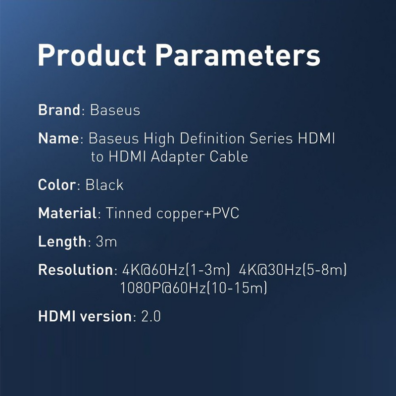 Load image into Gallery viewer, Baseus HDMI 2.0 cable 4K 60 Hz 3D HDR 18 Gbps CAKGQ-A01 3M - Black - i-Station Mobile Phone &amp; Electronic Device Repair and Accessories
