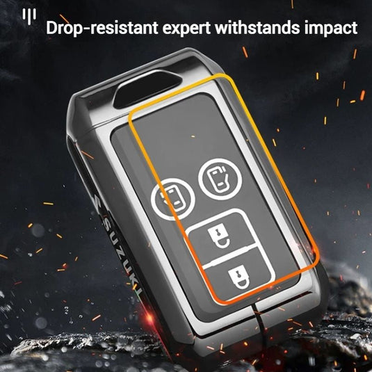 Suzuki Zinc Alloy + Silicone Car Key Fob Case Cover For Dzire, Ertiga, Vitara, Brezza, Baleno, Hustler, Jimny