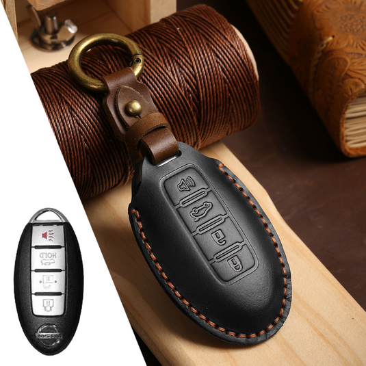 Nissan Handcrafted Genuine Leather Car Key Fob Case Cover For Pathfinder, Murano, Micra, Altima, Sentra,  Note, Juke, Armada, Qashqai