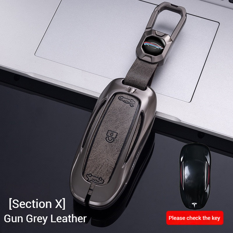 Load image into Gallery viewer, Tesla Metal + PU Leather Smart Car Key Fob Case for Model 3, S, Y, X
