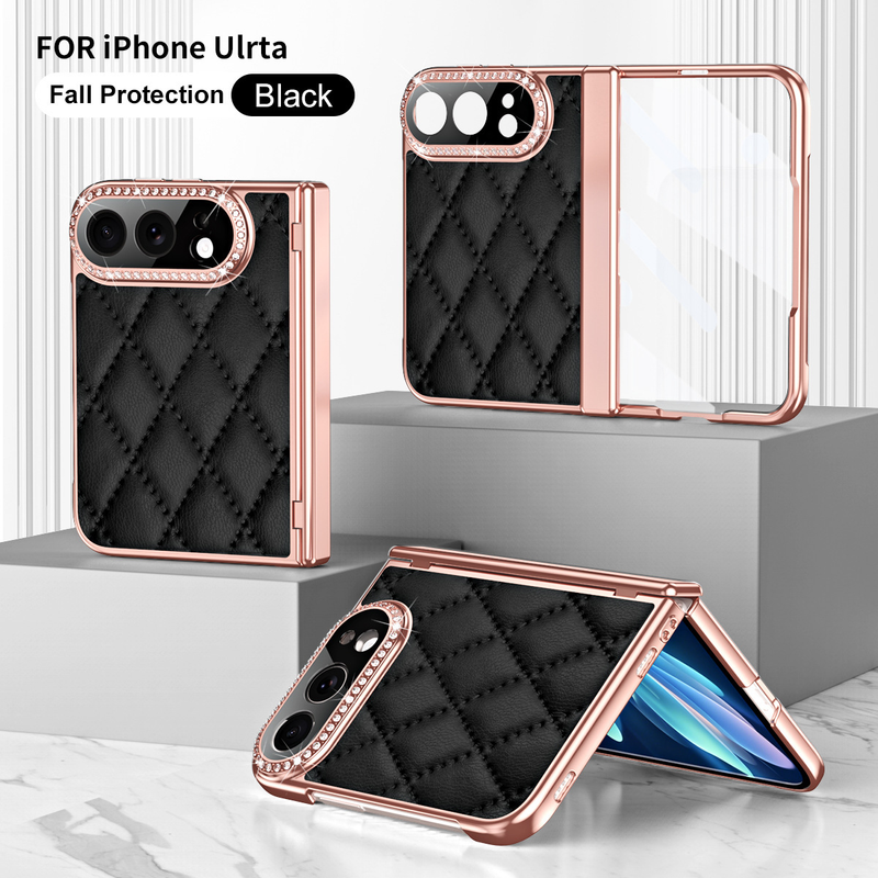 Load image into Gallery viewer, Apple iPhone Ultra / Fold - Luxury Diamond Leather-Textured Folding Case with Hinge Protection

