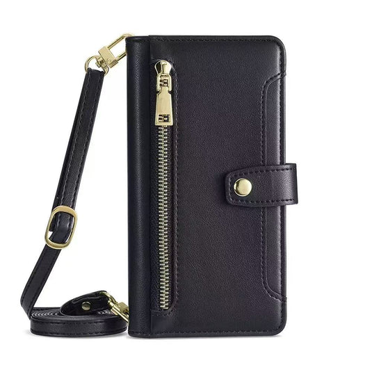 [With Card Slot] Apple iPhone 16e & 17e - Multi-Function Flip Leather Zipper Wallet Case With Wrist & Shoulder Strap - i-Station Mobile Phone & Electronic Device Repair and Accessories