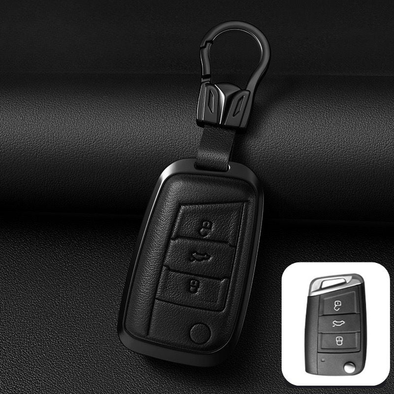 Load image into Gallery viewer, Volkswagen Zinc Alloy + PU Leather Car Key Fob Case Cover For Golf 7, Golf 8, Tiguan, Jetta, Passat, Lamando L, ID.3, ID.4,  ID.5, ID.6
