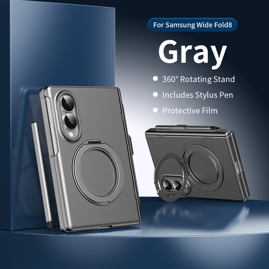 [With Front Screen Protector & Stylus Holder] Samsung Galaxy Z Fold 8 (SM-F971) - 360° Rotating Matte Hard Shell Case with Stand