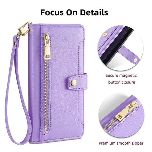 [With Card Slot] Samsung Galaxy S26/Plus/Ultra - Multi-Function Flip Leather Zipper Wallet Case With Wrist & Shoulder Strap - i-Station Mobile Phone & Electronic Device Repair and Accessories