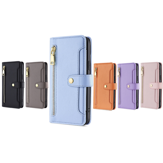 [With Card Slot] Google Pixel 11 Pro XL - Multi-Function Flip Leather Zipper Wallet Case With Wrist & Shoulder Strap