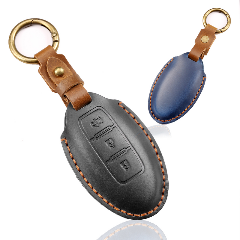 Load image into Gallery viewer, Nissan Handcrafted Genuine Leather Car Key Fob Case Cover For Pathfinder, Murano, Micra, Altima, Sentra,  Note, Juke, Armada, Qashqai
