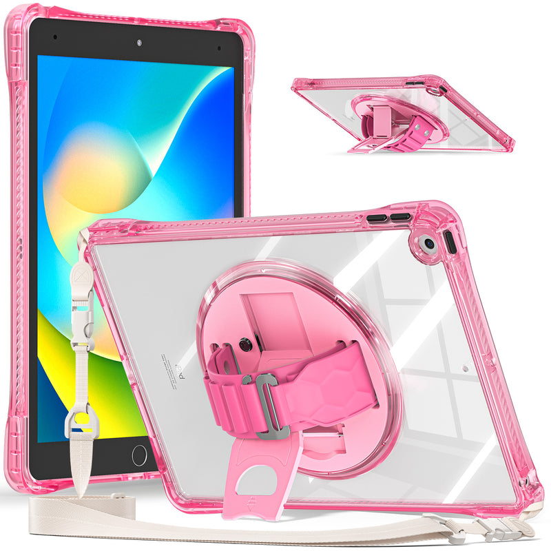 Load image into Gallery viewer, [Built-in Stand][With Wrist Wrap] Apple iPad 7/8/9 10.2&#39;&#39; 7/8/9th Gen (2019/2020/2021) Acrylic Transparent Waterproof Heavy Duty Ring Holder Stand Case
