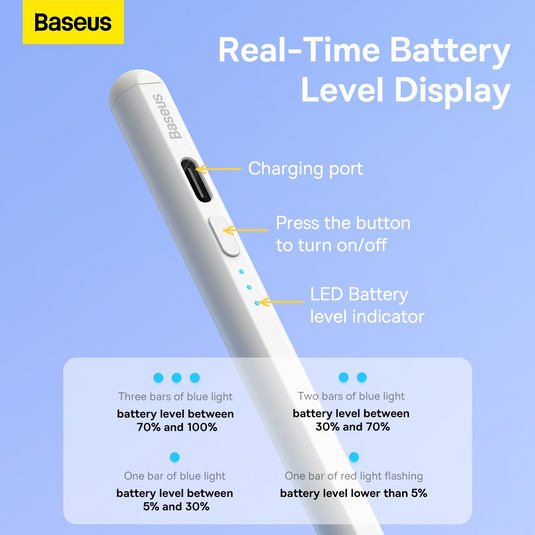 Baseus Smooth Writing 2 Series Stylus with LED Indicators - White - i-Station Mobile Phone & Electronic Device Repair and Accessories