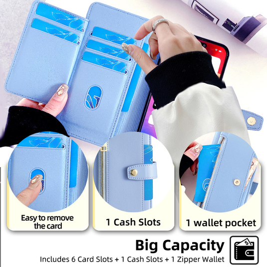[With Card Slot] Google Pixel 11 Pro XL - Multi-Function Flip Leather Zipper Wallet Case With Wrist & Shoulder Strap