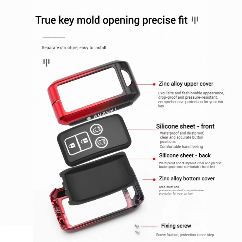 Load image into Gallery viewer, Suzuki Zinc Alloy + Silicone Car Key Fob Case Cover For Dzire, Ertiga, Vitara, Brezza, Baleno, Hustler, Jimny
