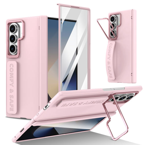 [With Camera Stand] [With Elastic Hand Strap] Samsung Galaxy Z Fold7 - Foldable Magnetic Hinge Shockproof Full-Body Protective Case