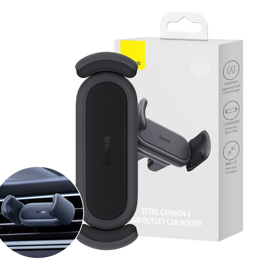 Baseus Steel Cannon 2 Air Outlet Car Mount-Black - i-Station Mobile Phone & Electronic Device Repair and Accessories