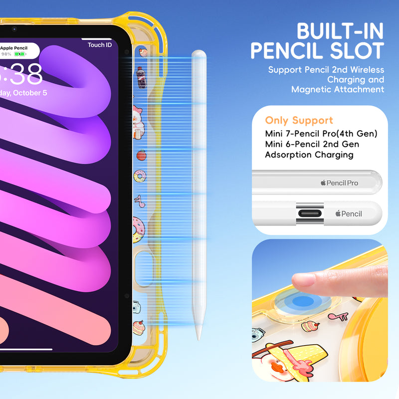 Load image into Gallery viewer, [Built-in Pen Slot][With Shoulder Strap] Apple iPad Mini 6/7 8.3&#39;&#39; 6/7th Gen (2021/2024) Cartoon Kids Transparent Anti-Drop Protective Stand Case
