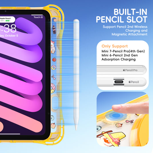 [Built-in Pen Slot][With Shoulder Strap] Apple iPad Mini 6/7 8.3'' 6/7th Gen (2021/2024) Cartoon Kids Transparent Anti-Drop Protective Stand Case