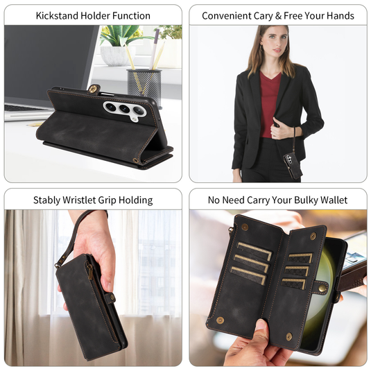 [Built-in Card Slot][With Strap] Samsung Galaxy S25/Plus/Ultra/FE Premium Genuine Leather Wallet Protective Case - i-Station Mobile Phone & Electronic Device Repair and Accessories