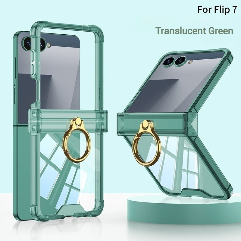 Load image into Gallery viewer, Samsung Galaxy Z Flip7 PC + TPU Full Covered Hinge Transparent Airbag Foldable Ring Case
