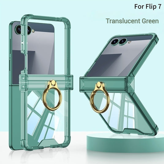 Samsung Galaxy Z Flip7 PC + TPU Full Covered Hinge Transparent Airbag Foldable Ring Case
