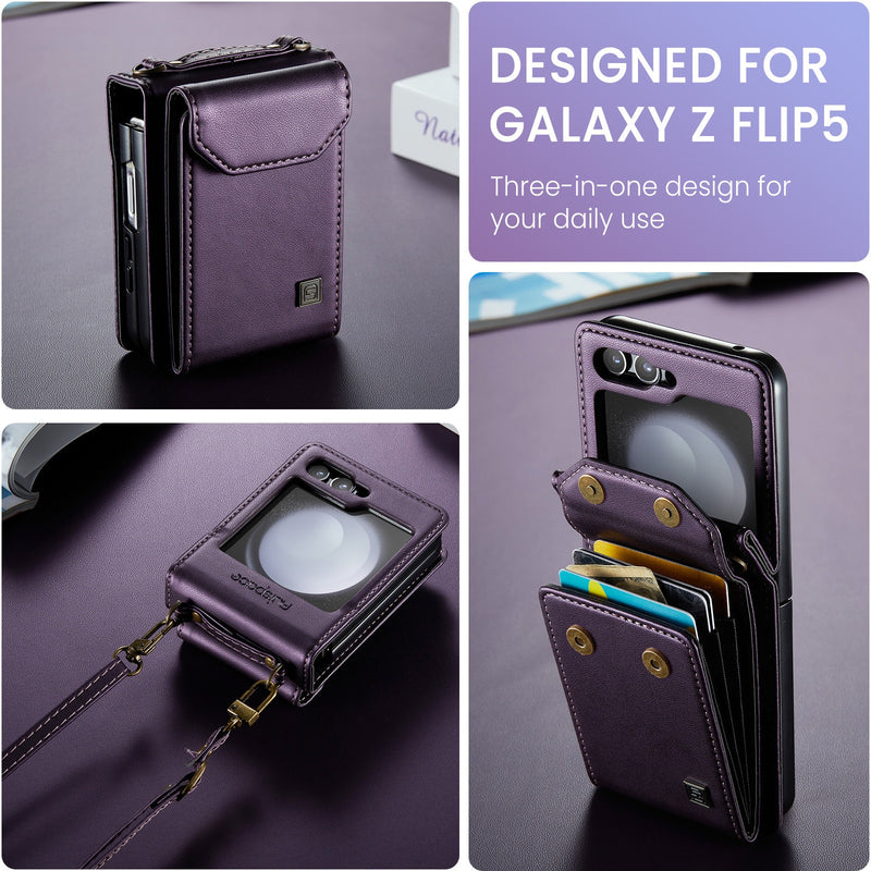 Load image into Gallery viewer, [With Card Slot] Samsung Galaxy Z Flip7 (SM-F766) RFID Blocking Premium Leather Foldable Flip Wallet Case Series
