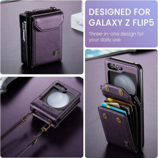 [With Card Slot] Samsung Galaxy Z Flip7 (SM-F766) RFID Blocking Premium Leather Foldable Flip Wallet Case Series