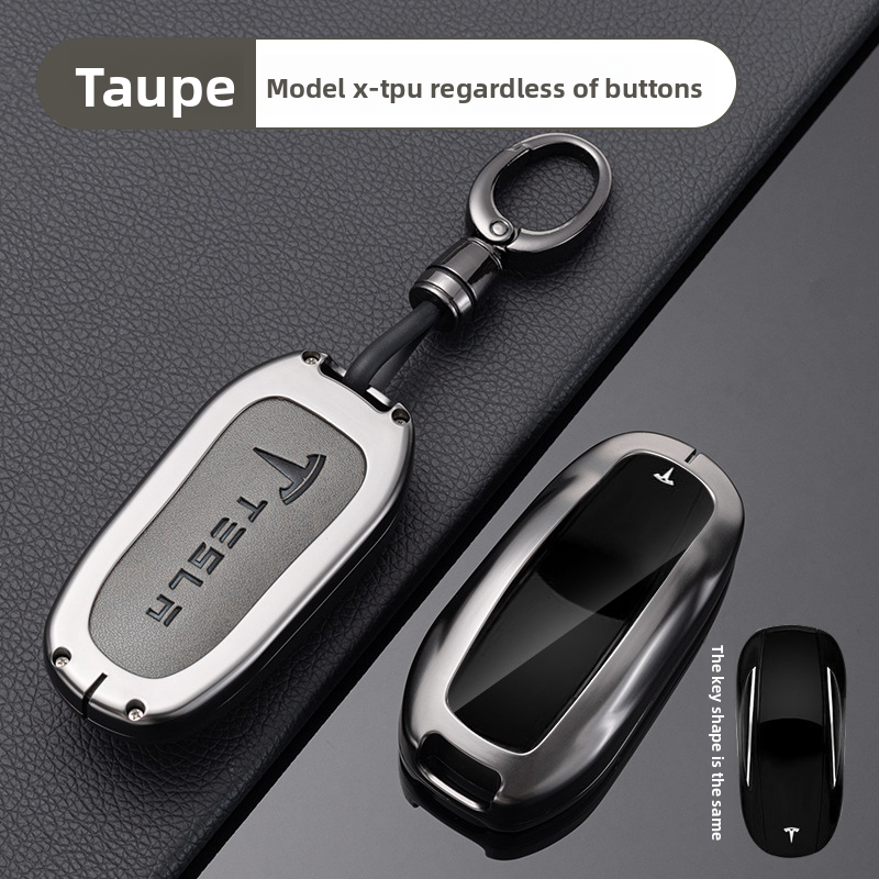 Load image into Gallery viewer, Tesla Full Aluminum Alloy + TPU Film &amp; PU Leather Cover Car Key Fob Case for Model S, Model X - i-Station Mobile Phone &amp; Electronic Device Repair and Accessories
