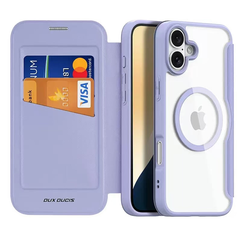 Load image into Gallery viewer, [With Card Slot][Magsafe Compatible] Apple iPhone 17 - Magnetic Catch Transparent Flip PU Leather Wallet Series Case
