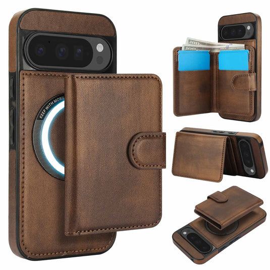 [Magsafe Compatible] Google Pixel 9/Pro/Pro XL/A - 2-in-1 Detachable Wallet Leather Case with Card Holder
