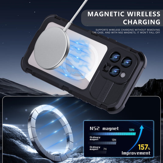 [IP68/10FT Waterproof][Magsafe Compatible] Apple iPhone 15 / 15 Plus / 15 Pro / 15 Pro Max - Redpepper M Series Metal Heavy Duty Waterproof Magnetic Silicone Phone Case With Lanyard