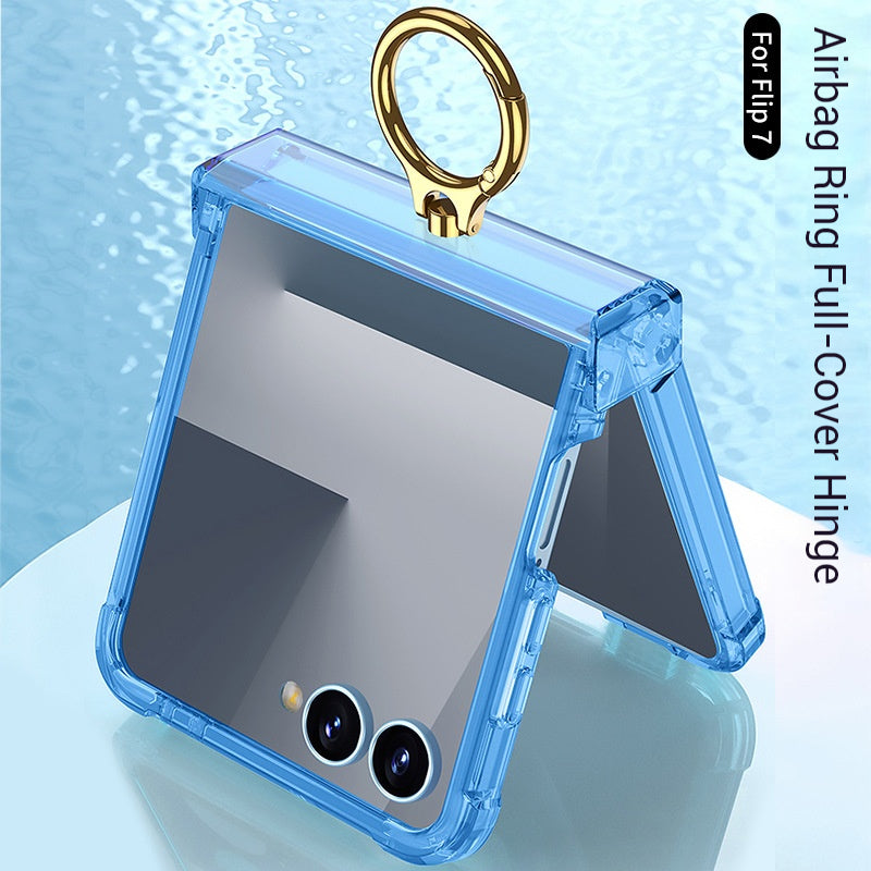 Load image into Gallery viewer, Samsung Galaxy Z Flip7 PC + TPU Full Covered Hinge Transparent Airbag Foldable Ring Case
