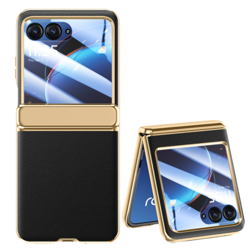 Load image into Gallery viewer, Motorola Moto Razr 40 Ultra Electroplated Chain Shockproof Plain Leather Essentials Series Case With Screen Protector
