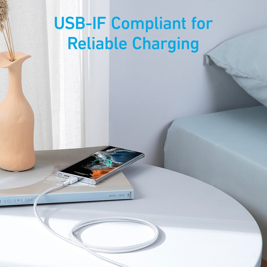 Anker 322 USB-C to USB-C Cable-White (6ft Braided) (A81F6H21) Compatible for iPhone 15 16 Series