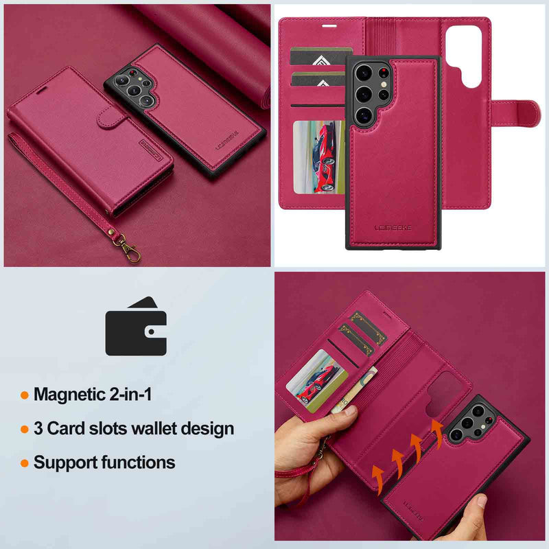 Load image into Gallery viewer, [2-in-1 Detachable][With Card Slot] Samsung Galaxy S23/Ultra/Plus/FE - Magnetic Detachable Flip Leather Essentials Series Case With Lanyard
