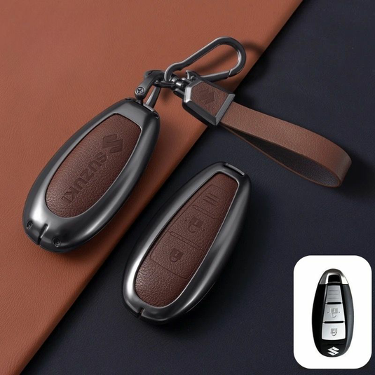 Suzuki Zinc Alloy Geuine Leather Car Key Fob Case Cover For Swift, Vitara, Baleno, Ciaz, SX4,  S-Cross, Jimny, Baleno, Ertiga