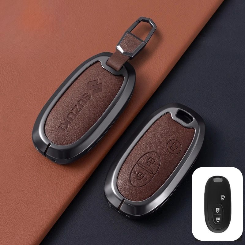 Load image into Gallery viewer, Suzuki Zinc Alloy Geuine Leather Car Key Fob Case Cover For Swift, Vitara, Baleno, Ciaz, SX4,  S-Cross, Jimny, Baleno, Ertiga
