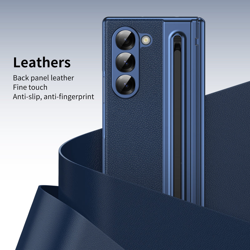 Load image into Gallery viewer, [Built-in Card Slot] Samsung Galaxy Z Fold7 Folding Electroplated PU Leather Case with Tempered Glass Screen Protector

