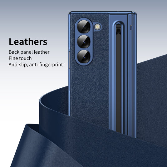 [Built-in Card Slot] Samsung Galaxy Z Fold7 Folding Electroplated PU Leather Case with Tempered Glass Screen Protector
