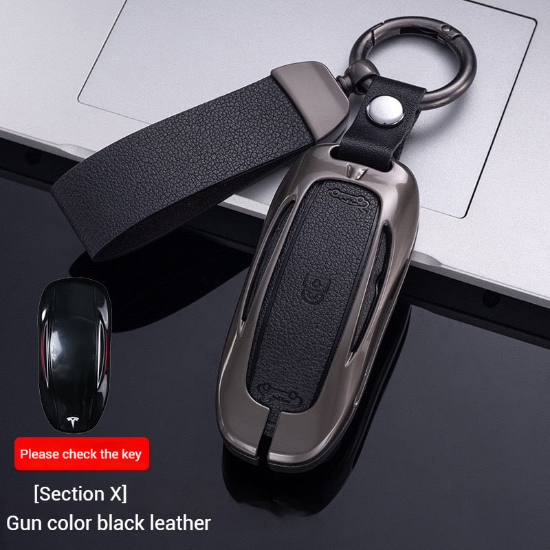 Load image into Gallery viewer, Tesla Metal + PU Leather Smart Car Key Fob Case for Model 3, S, Y, X
