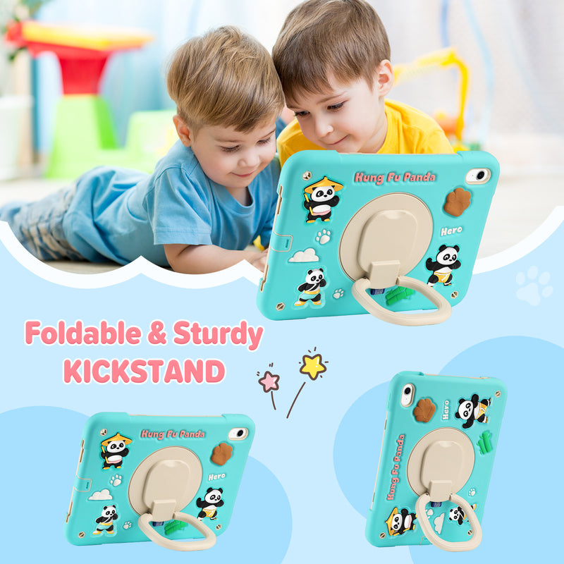Load image into Gallery viewer, [Built-in Rotating Stand] Apple iPad 10/11&#39;&#39; 10/11th Gen (2022/2025) Panda Silicone Kids Shockproof Case with Shoulder Strap
